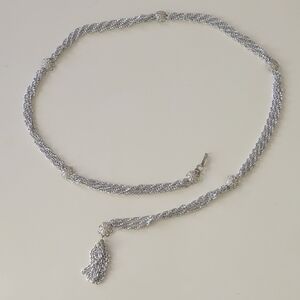 Vintage Silver Tone Chain Floral Tassel Belt
